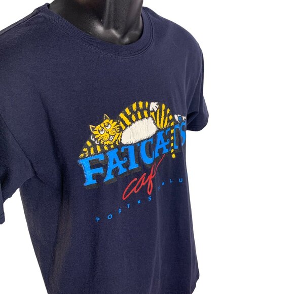 Vintage Mens FatCats Cafe Port San Luis Crewneck Short Sleeve Size S Drk Blue - Picture 2 of 4